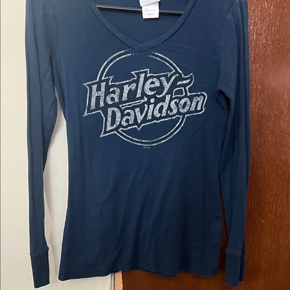 Harley-Davidson Women's Dark Blue V-Neck Long Sleeve Tee